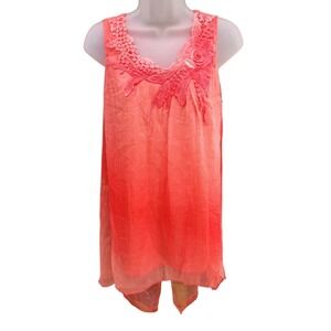 Feratelli Women's Small Coral Sheer Sleeveless Tunic Top NWT Floral Lace Boho